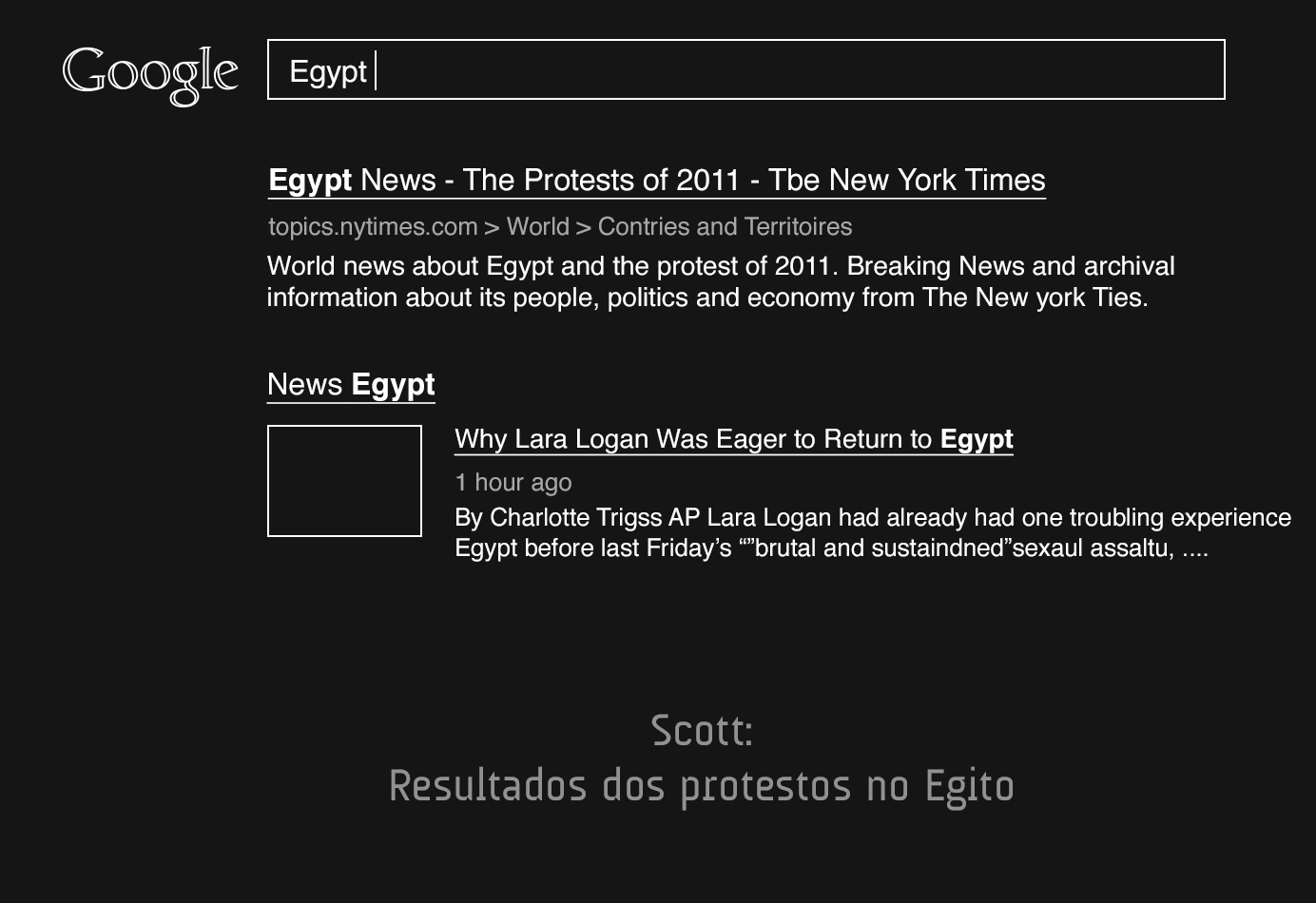 Tela de resultados pela busca Egito de Scoot no Google