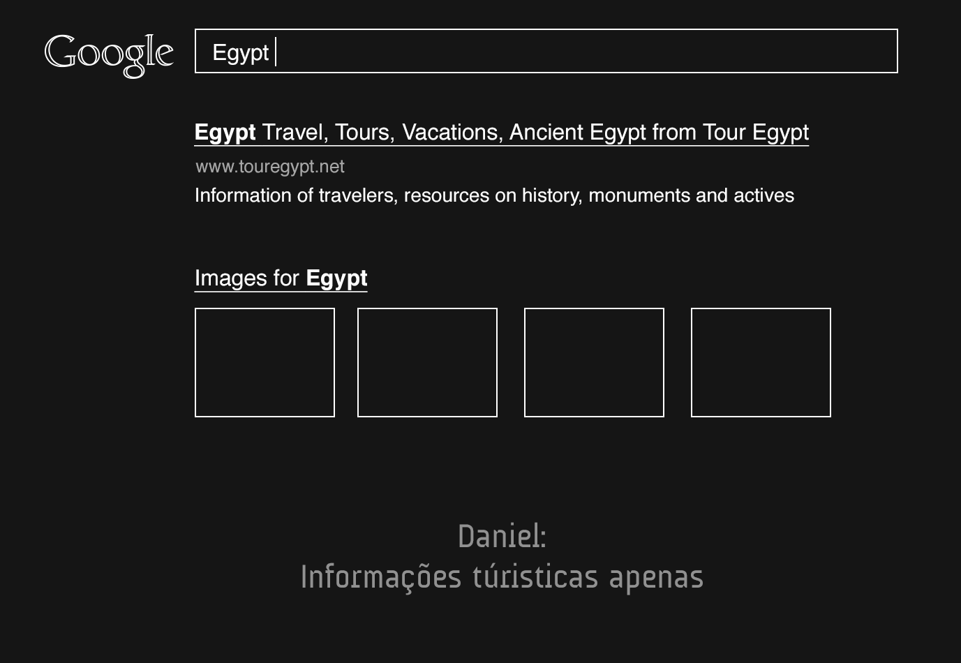 Tela de resultados pela busca Egito de Daniel no Google